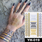 Waterproof Temporary Tattoo Sticker Flowers Mandala Henna Gold Silver Metallic Flash Tatoo Boho Lotus Jewelry Glitter Body Art