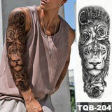 Large Arm Sleeve Tattoo Lion Crown King Rose Waterproof Temporary Tatoo Sticker Wild Wolf Tiger Men Full Skull Totem Fake Tatto