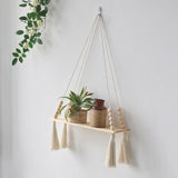 Wall Hanging Shelf Tassel Wood Decor Woven Wall Hanging Board Shelves for Home Decor Bedroom Living Room Cake Stand