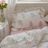 Korean Princess Style Lotus Leaf Lace Pillowcase 100% Cotton Plant Floral Cushion Cover Bed Head Pillow Cover Home Deco