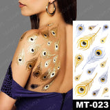 Waterproof Temporary Tattoo Sticker Gold Silver Henna Indian Hand Painted Glitter Tattoos Women Mandala Flower Feather Body Art