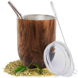 Gourd Tea Cup Set 12Oz,Double-Wall Stainless Coffee Water Cup with Lid 1 Bombillas Straws Filter Spoon&Brush