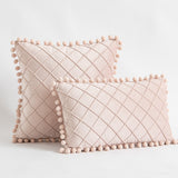 Velvet Waist Throw Pillow with Pompom Solid Color Decorative Cushio Pillow Pink Grey Green Solid Velvet Home Pillowcase