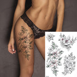 Black Flower Rose Waterproof Temporary Bird Snake Sexy Body Arm Leg Gem Henna Tattoo Fashion Big Fake Sleeve Sticker