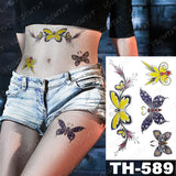 Butterfly Waterproof Temporary Tattoo Stickers Moth Rose Flower Dark Flash Tatto Women Sexy Body Art Arm Neck Fake Tattoos Men