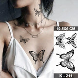 Butterfly Waterproof Temporary Tattoo Stickers Moth Rose Flower Dark Flash Tatto Women Sexy Body Art Arm Neck Fake Tattoos Men