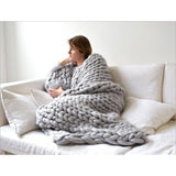 Fashion chunky merino wool blanket thick large yarn roving knitted blanket winter warm throw blankets sofa bed blanket