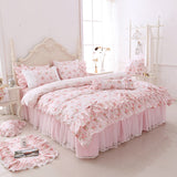 Korean style fresh garden flower bedding set dream princess cotton lace bedskirt ruffles pillowcase duvet cover set HM03A