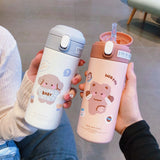 Stainless Steel Thermos Vacuum Flask Creative Straw Cup Cute Thermal Insulation Water Bottle Practical Gift About 380ml