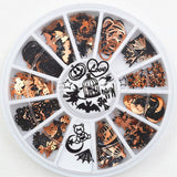 Mixed 12 shapes black gold metal Halloween christmas nail art decorations slice wheel nail foil decals fake nail accessoires