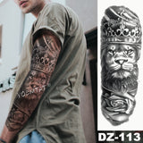 Large Arm Sleeve Tattoo Lion Crown King Rose Waterproof Temporary Tatoo Sticker Wild Wolf Tiger Men Full Skull Totem Fake Tatto