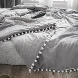 Summer Gray Air Condition Quilts duvet with little white Pompons bed linens Washed cotton throw blankets Solid bedding #s