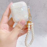 Dreamy White Glossy Shell Pearl Bracelet Keychain Earphone Soft case For Apple Airpods 1 2 Pro 3 Wireless Headset Box Cover