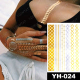 Waterproof Temporary Tattoo Sticker Gold Silver Henna Indian Hand Painted Glitter Tattoos Women Mandala Flower Feather Body Art