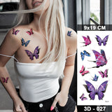 Butterfly Waterproof Temporary Tattoo Stickers Moth Rose Flower Dark Flash Tatto Women Sexy Body Art Arm Neck Fake Tattoos Men