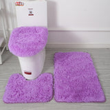 3pcs/set Solid Color Bathroom Mat Set Fluffy Hairs Bath Carpets Modern Toilet Lid Cover Rugs Kit Rectangle 50*80 50*40 45*50cm