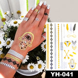 Waterproof Temporary Tattoo Sticker Flowers Mandala Henna Gold Silver Metallic Flash Tatoo Boho Lotus Jewelry Glitter Body Art