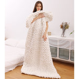 Fashion chunky merino wool blanket thick large yarn roving knitted blanket winter warm throw blankets sofa bed blanket