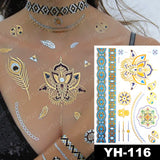 Waterproof Temporary Tattoo Sticker Flowers Mandala Henna Gold Silver Metallic Flash Tatoo Boho Lotus Jewelry Glitter Body Art