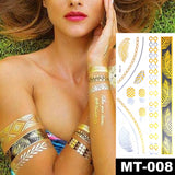 Waterproof Temporary Tattoo Sticker Gold Silver Henna Indian Hand Painted Glitter Tattoos Women Mandala Flower Feather Body Art