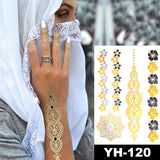 Waterproof Temporary Tattoo Sticker Gold Silver Henna Indian Hand Painted Glitter Tattoos Women Mandala Flower Feather Body Art