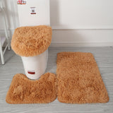 3pcs/set Solid Color Bathroom Mat Set Fluffy Hairs Bath Carpets Modern Toilet Lid Cover Rugs Kit Rectangle 50*80 50*40 45*50cm