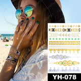 Waterproof Temporary Tattoo Sticker Gold Silver Henna Indian Hand Painted Glitter Tattoos Women Mandala Flower Feather Body Art