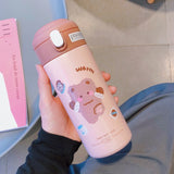 Stainless Steel Thermos Vacuum Flask Creative Straw Cup Cute Thermal Insulation Water Bottle Practical Gift About 380ml