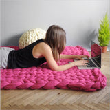 Fashion chunky merino wool blanket thick large yarn roving knitted blanket winter warm throw blankets sofa bed blanket