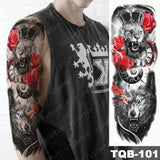 Large Arm Sleeve Tattoo Lion Crown King Rose Waterproof Temporary Tatoo Sticker Wild Wolf Tiger Men Full Skull Totem Fake Tatto