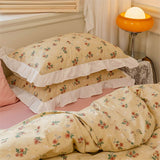 Korean Princess Style Lotus Leaf Lace Pillowcase 100% Cotton Plant Floral Cushion Cover Bed Head Pillow Cover Home Deco