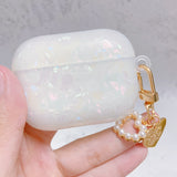 Dreamy White Glossy Shell Pearl Bracelet Keychain Earphone Soft case For Apple Airpods 1 2 Pro 3 Wireless Headset Box Cover