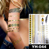 Waterproof Temporary Tattoo Sticker Flowers Mandala Henna Gold Silver Metallic Flash Tatoo Boho Lotus Jewelry Glitter Body Art