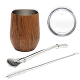 Gourd Tea Cup Set 12Oz,Double-Wall Stainless Coffee Water Cup with Lid 1 Bombillas Straws Filter Spoon&Brush