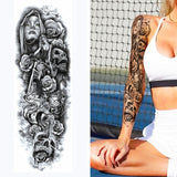 Full Arm Temporary Tattoo Lady Gun Eye Flower Tiger Lion Skull Eagle Women Body Leg Waterproof Sticker Cool Man Totem Sleeve