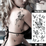 Butterfly Waterproof Temporary Tattoo Stickers Moth Rose Flower Dark Flash Tatto Women Sexy Body Art Arm Neck Fake Tattoos Men