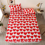 Fitted Bed Sheet with Pillowcase Red Heart Printed White Color drap housse 180x200cm Sheet on Elastic