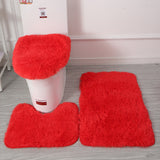 3pcs/set Solid Color Bathroom Mat Set Fluffy Hairs Bath Carpets Modern Toilet Lid Cover Rugs Kit Rectangle 50*80 50*40 45*50cm