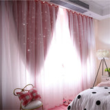 Double Layer Stars Blackout Curtains Pink Tull For Kids Room Sheer Curtains for Living Room Girl's Bedroom Window Treatments