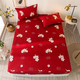 Fitted Bed Sheet with Pillowcase Red Heart Printed White Color drap housse 180x200cm Sheet on Elastic