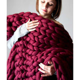 Fashion chunky merino wool blanket thick large yarn roving knitted blanket winter warm throw blankets sofa bed blanket