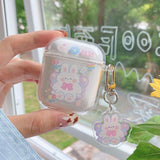 Cute Fresh Flower Transparent Case for Apple Airpods 1 2 Case with KeyChain for AirPods Pro Bluetooth Earphone Protective Case