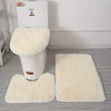 3pcs/set Solid Color Bathroom Mat Set Fluffy Hairs Bath Carpets Modern Toilet Lid Cover Rugs Kit Rectangle 50*80 50*40 45*50cm