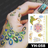 Waterproof Temporary Tattoo Sticker Flowers Mandala Henna Gold Silver Metallic Flash Tatoo Boho Lotus Jewelry Glitter Body Art