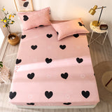 Fitted Bed Sheet with Pillowcase Red Heart Printed White Color drap housse 180x200cm Sheet on Elastic