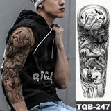 Large Arm Sleeve Tattoo Lion Crown King Rose Waterproof Temporary Tatoo Sticker Wild Wolf Tiger Men Full Skull Totem Fake Tatto