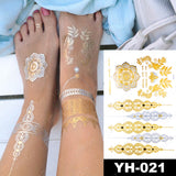 Waterproof Temporary Tattoo Sticker Flowers Mandala Henna Gold Silver Metallic Flash Tatoo Boho Lotus Jewelry Glitter Body Art