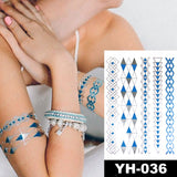 Waterproof Temporary Tattoo Sticker Flowers Mandala Henna Gold Silver Metallic Flash Tatoo Boho Lotus Jewelry Glitter Body Art