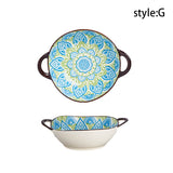 7.5inch Retro Ceramic Salad Bowl With Handle Kitchen Soup Noodle Bowl Microwave Oven Bakware Pan Pasta Fruit Plate Tableware