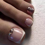 24Pcs False Toes Nails French Square Nude Color Nature Fake Toe Nails Feet Nail Tips Artificial Press On Toenails for Women